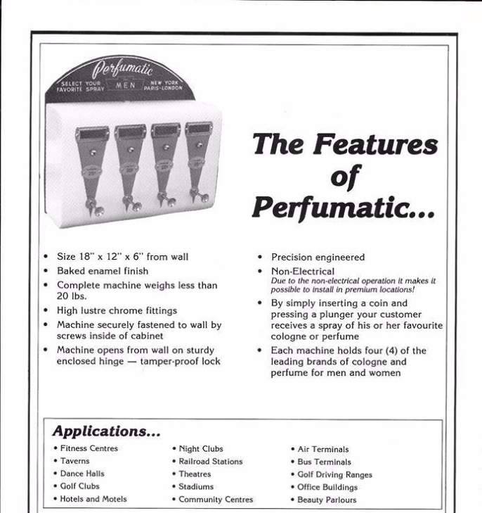 Cologne Perfumatic Dispenser Units from Steve's Vending